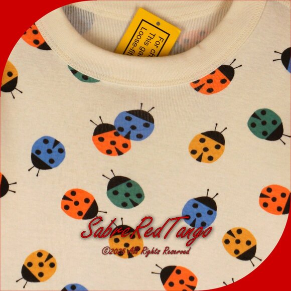 NWT Hanna Andersson Organic Long Johns Pajamas Ladybugs Print Ecru 160 14 - Picture 2 of 6